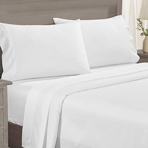 California Design Den 600 Thread Count 100% Cotton Sheets for Queen Size Bed, 5-Star Hotel Sheets, Soft & Cooling Sateen Bed Sheets, Deep Pocket 4 Pc White Sheets Set (Queen Sheets)