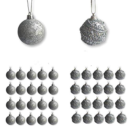BANBERRY DESIGNS Christmas Silver Ball Ornaments – 40 Silver Assorted Finish Xmas Ornaments – 2″ Diam (5 cm) – Shatterproof Ball Ornament – Silver Christmas Decorations