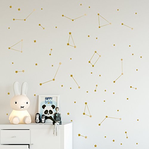 Gold Star Constellation Wall Decal, Removable Astronomy Kids Bedroom Baby Nursery Wall Stickers
