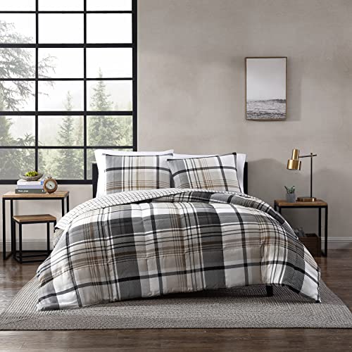 Eddie Bauer – Queen Comforter Set, Plaid Reversible Bedding, Stylish & Warm Home Decor (Normandy Grey, Queen)