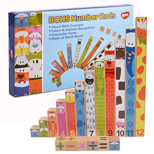 BOHS Montessori Wooden Number Rods – Colorful Math Concept Sticks – Educational Preschool Math Toys