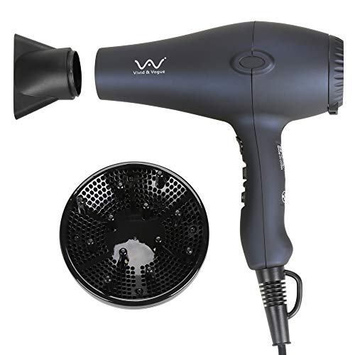 VAV Professional Hair Dryer Negative Ionic Hair Blow Dryer, 1875W Powerful Hair Dryers Light Weight DC Motor With Diffuser and Concentrator White