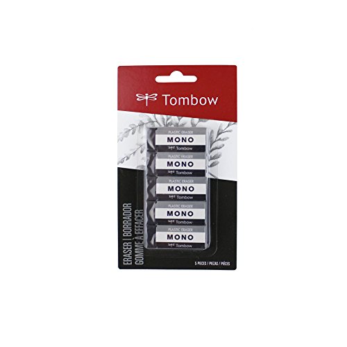 Tombow 57327 MONO Black Eraser, Small, 5-Pack. Cleanly Removes Marks Without Damaging Paper