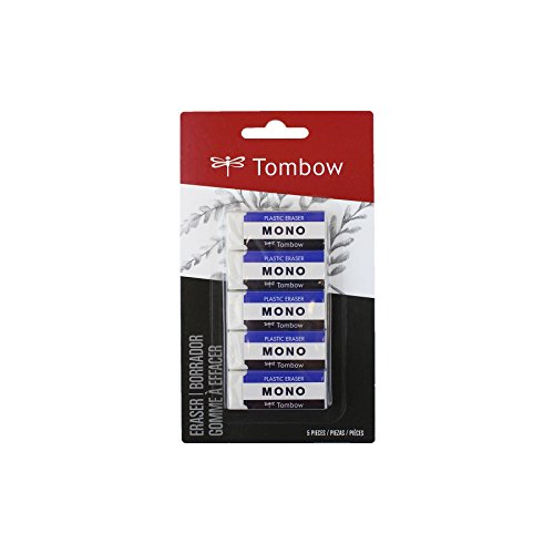 Tombow 57321 MONO Eraser, White, Small, 5-Pack. Cleanly Removes Marks Without Damaging Paper