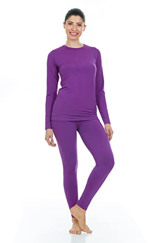 Thermajane Long Johns Thermal Underwear for Women Fleece Lined Base Layer Pajama Set Cold Weather (Large, Purple)