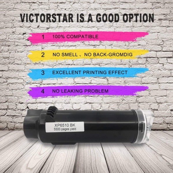 VICTORSTAR 4 Colors Compatible Toner Cartridges 6510 6515 【Extra High Yield】 5500 Pages BK, 4300 Pages CMY for Xerox Phaser 6510n 6510dn 6510dni 6510dnm WorkCentre 6515 6515n 6515dn 6515dni 6515dnm