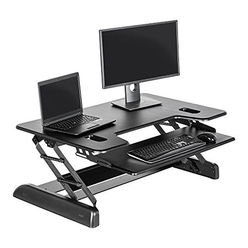 Vari – VariDesk Tall 40-2-Tier Standing Desk Converter for Dual Monitors – Home Office Sit to Stand Desk w/ 9 Height Adjustable Settings, Spring-Assisted Lift, Dual Handles – Fully Assembled, Black