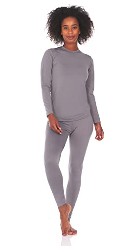 Thermajane Long Johns Thermal Underwear for Women Fleece Lined Base Layer Pajama Set Cold Weather (Small, Grey)