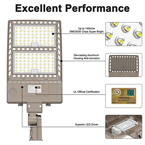 YELLORE 320W LED Parking Lot Lighting UL DLC Listed 44,800LM 5000K LED Shoebox Pole Lights Fixture AC100-277V IP65 Waterproof Slip Fit Mount Commercial Outdoor Street Light for Stadium Roadways | The Storepaperoomates Retail Market - Fast Affordable Shopping
