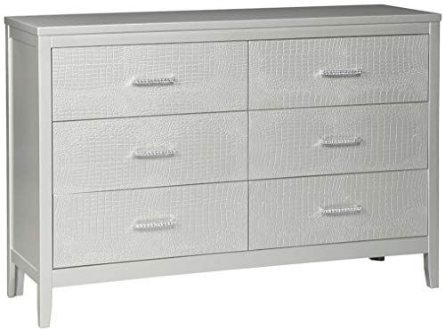 Signature Design by Ashley Olivet Glam 6 Drawer Dresser with Faux Shagreen Drawer Fronts, Silver