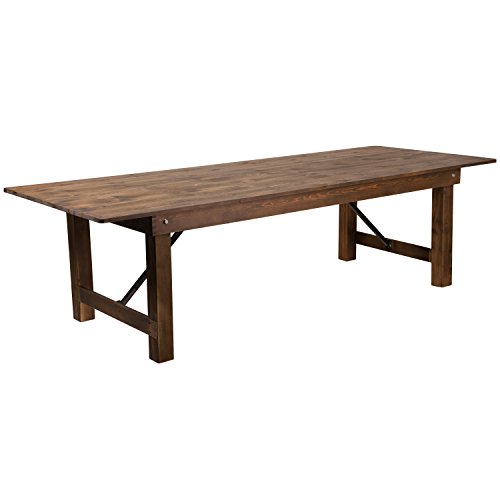Flash Furniture HERCULES Series 9′ x 40″ Rectangular Antique Rustic Solid Pine Folding Farm Table