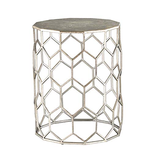 SEI Furniture Clarissa Honeycomb Accent Table – Antique Silver Frame – Geometric Design