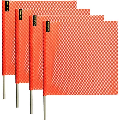 VULCAN Safety Flag with Dowel – Bright Orange – Jersey Mesh Construction – 18 Inch x 18 Inch – 4 Pack