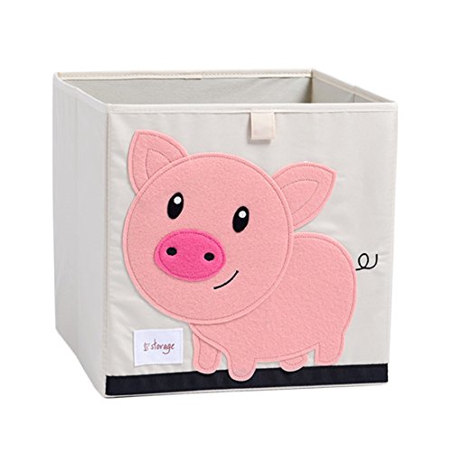 DODYMPS Foldable Animal Canvas Storage Toy Box/Bin/Cube/Chest/Basket/Organizer For Kids, 13 inch (Pig)