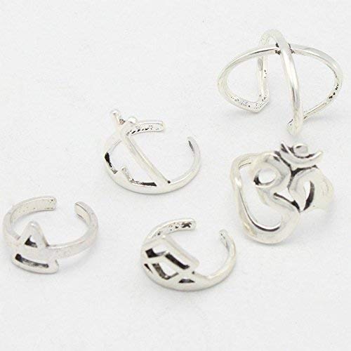 Nongkhai shop 6pcs Silver Boho Women Stack Plain Above Knuckle Ring Midi Finger Tip Rings Set