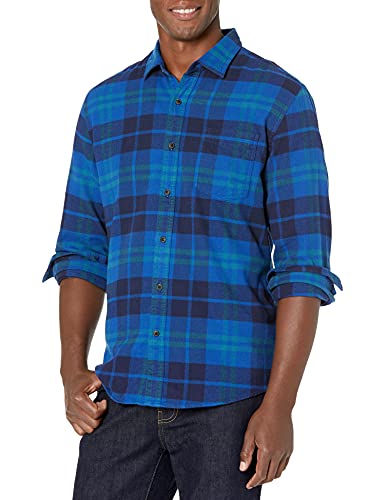 Amazon Essentials Men’s Long-Sleeve Flannel Shirt (Available in Big & Tall), Bright Blue, Plaid, XX-Large