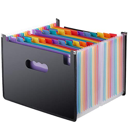 TriMagic Accordian File Folder Organizer, Alphabetical Expanding Filing Folders, A-Z Expandable Accordion File Box with 24 Pockets for Paperwork Paper Keeper Invoice Receipt Bill Document