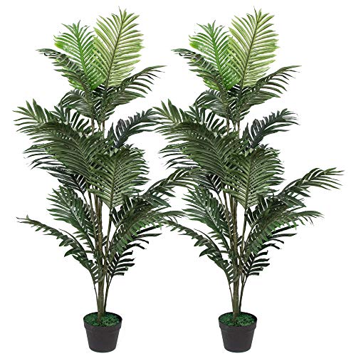 Set of 2 Artificial Palm Tree 5.2 ft in Plastic Pot, Potted Fake Palm Tree Faux Plant with Bendable Branches for Indoor&Outdoor, Home, Office Decorating1