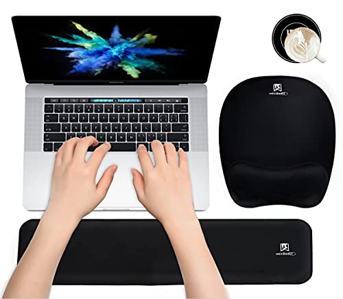 Ergonomic Keyboard Wrist Rest Pad and Mouse Pad Hand Support for Laptop Computer Wrist Rest Support Cushion Memory Foam Set for Office Gaming Easy Typing – Black