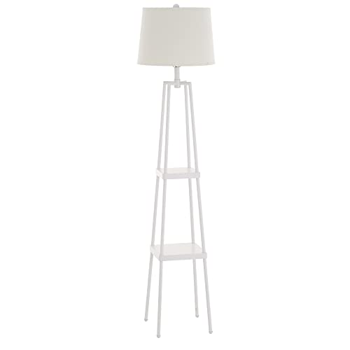 Catalina Lighting Modern Metal Etagere Floor Lamp with Shelves and Linen Shade, 58″, Classic White
