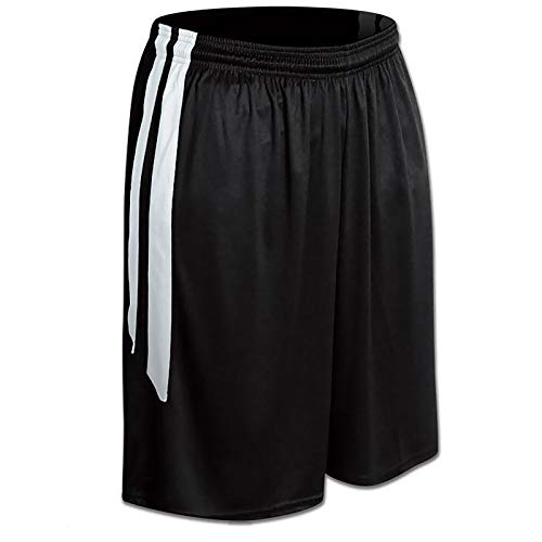 CHAMPRO Men’s Standard Muscle Basketball Shorts, Black, White, Large