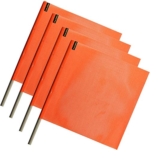 VULCAN Safety Flag with Dowel – Bright Orange – Vinyl Coated Nylon Mesh Construction – 18 Inch x 18 Inch – 4 Pack