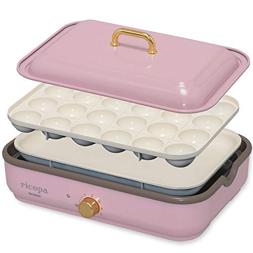 IRIS OHYAMA Mini Electric Griddle”ricopa” MHP-R102-PA (Ash Pink)【Japan Domestic genuine products】