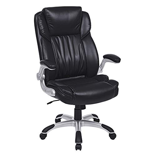 SONGMICS Extra Big Office Chair, High Back PU Executive Chair with Thick Seat and Tilt Function, Flip Up Arms, Black UOBG94BK