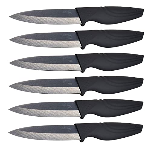 NANO ID Steak Knives Set of 6 Extremely Sharp Kitchen Ceramic Black Blade Knife