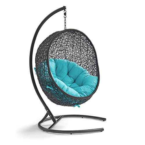 Modway EEI-739-TRQ-SET Encase Wicker Rattan Outdoor Patio Porch Lounge Egg, Swing Chair with Stand, Turquoise