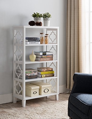 Kings Brand Furniture White Finish Wood Etagere 5 Tier Bookcase