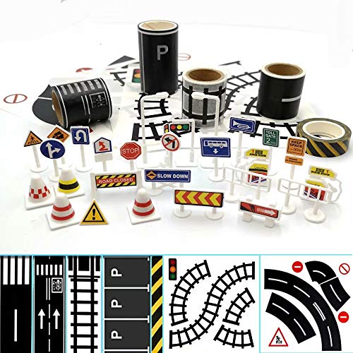 Play Road Tape for Toy Cars & Trains Black Tape 3 Rolls Road Tape 197 inch by 1.9 inch, Packing Traffic Signs Tape Stick to Floors and Walls, Quick Cleanup, for Kids Gift