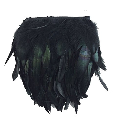 KOLIGHT Pack of 2 Yards Natural Rooster Hackle Feather Trim Fringe 5-7″ in Width DIY Decoration (Black)