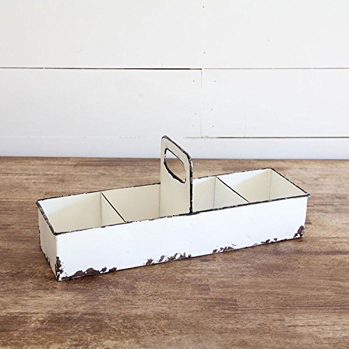 Foreside Home & Garden White Rustic Enamel Slotted Decorative Tray
