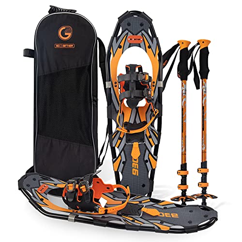 G2 21 Inches Orange Light Weight Snowshoes for Women Men Youth, Set with Trekking Poles, Tote Bag, Special EVA Padded Ratchet Binding, Heel Lift, Toe Box