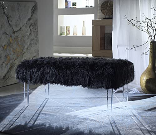 Iconic Home Trento Modern Contemporary Faux Fur Acrylic Leg Bench, Black