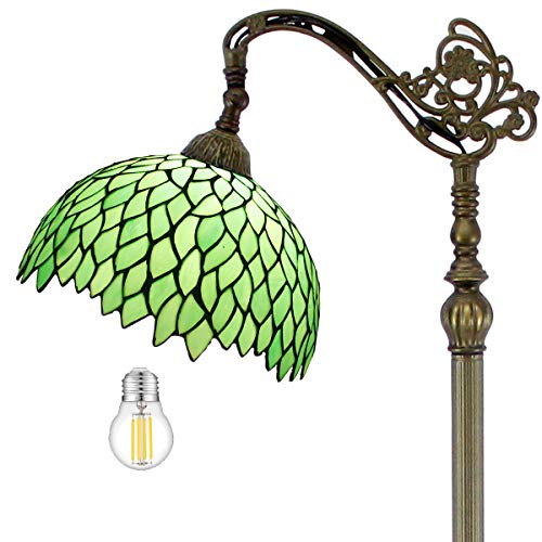 WERFACTORY Tiffany Lamp Floor Green Wisteria Stained Glass Arched Lamp 12X18X64 Inches Gooseneck Adjustable Corner Standing Reading Light Decor Bedroom Living Room S523 Series