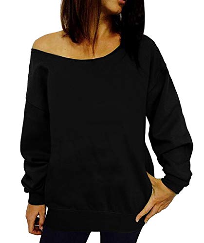 Dutebare Women Off Shoulder Sweatshirt Slouchy Shirt Long Sleeve Pullover Tops Black a XL