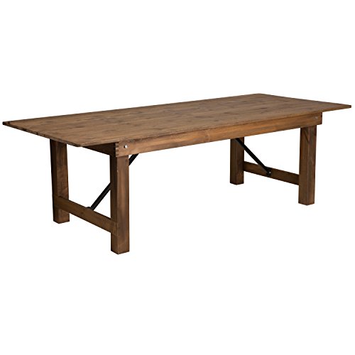 Flash Furniture Hercules Series 8′ x 40″ Solid Pine Folding Farm Table, 96″ w x d x 30″ h, Antique Rustic