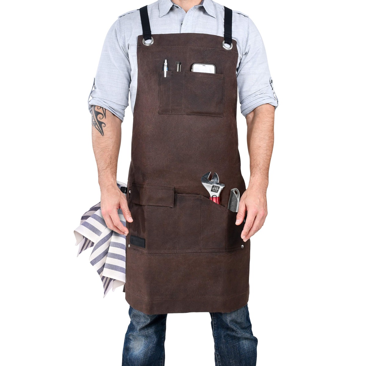 ARMOR GEAR Heavy Duty 16oz Waxed Canvas Work Apron | 7 Pockets + Each Hip Side Tool Loops | Durable yet Comfortable | Quick Release Cross-Back Straps for Adjustable Sizes from S to XXL Style brand | The Storepaperoomates Retail Market - Fast Affordable Shopping