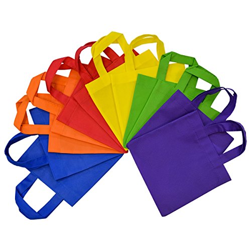 Small Tote Bags for Kids – 12 Pack 8×8 Inch Small Fabric Gift Bags with Handles, Multi Color Cloth Fabric Reusable Totes Bulk, Neon Party Favor bags for Kids Birthdays Parties, Gifts, Goodies, Treats, Candy