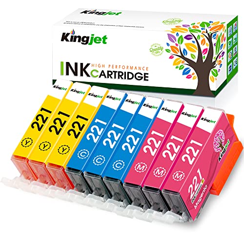 Kingjet Compatible for Canon 221 Ink Cartridges for Printers Replacement for CLI-221 CLI221 Work with PIXMA MP560 MP620 MP620B MP640 MP980 MP990 MX860 IP3600 IP4600 IP4700, 9 Pack for 221XL Color Ink