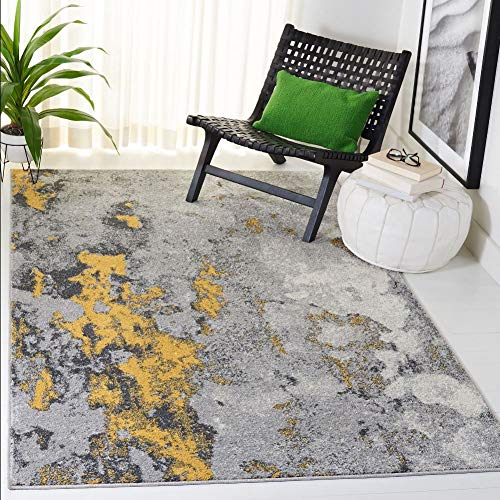SAFAVIEH Adirondack Collection 4′ x 6′ Grey / Yellow ADR134H Modern Abstract Non-Shedding Living Room Bedroom Accent Rug