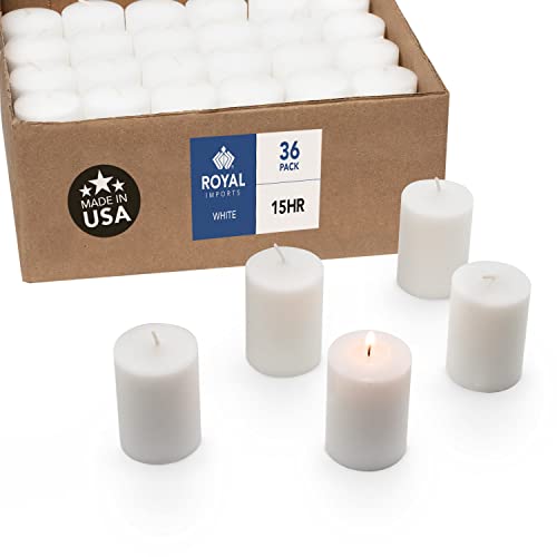 Votive Candle, Unscented White Wax, Box of 36, for Wedding, Birthday, Holiday & Home Decoration (15 Hour) by Royal Imports