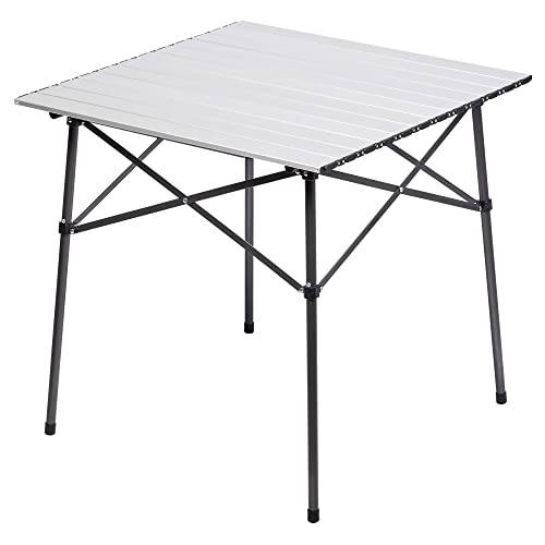 PORTAL Lightweight Aluminum Folding Square Table Roll Up Top 4 People Compact Table with Carry Bag For Camping, Picnic, Backyards, BBQ (White)