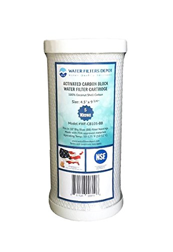 WFD, WF-CB105-BB 4.5-inch x 9-3/4-inch Activated Carbon Block Water Filter Cartridge, fits in 10-inch Big Blue (BB) filter housings (6 Pack, 5 Micron)