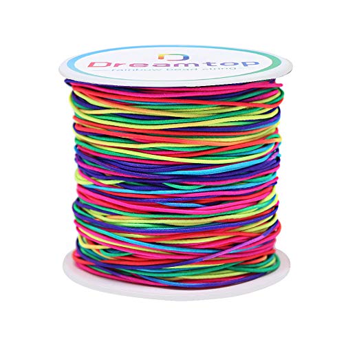 Dreamtop 1mm 100 Meters Rainbow Elastic String for Bracelet, Pony Bead String Elastic Cord for Bracelets Rainbow Bead String for Jewelry Bracelet Making, Necklace String and Crafts, 109 Yard
