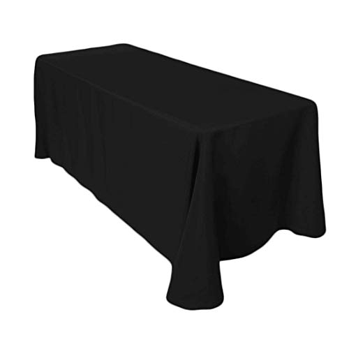 New Creations Fabric & Foam Inc 84″ Wide by 108″ Long Rectangular Polyester Poplin Seamless Tablecloth, Rounded Corners, Black
