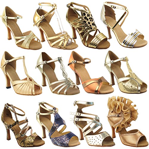 GP 50 Shades of Gold Dance Dress Shoes for Women: 1625BLEDSS Gold Granite, 3 inch Slim Heel, Size 8 1/2
