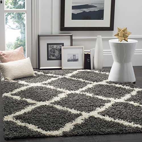 SAFAVIEH Dallas Shag Collection 10′ x 14′ Dark Grey/Ivory SGD257A Trellis Non-Shedding Living Room Bedroom Dining Room Entryway Plush 1.5-inch Thick Area Rug